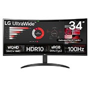LG 34'' UltraWide™ QHD+ Curved -näyttö, kuva edestä, 34WR50QK-B, thumbnail 1