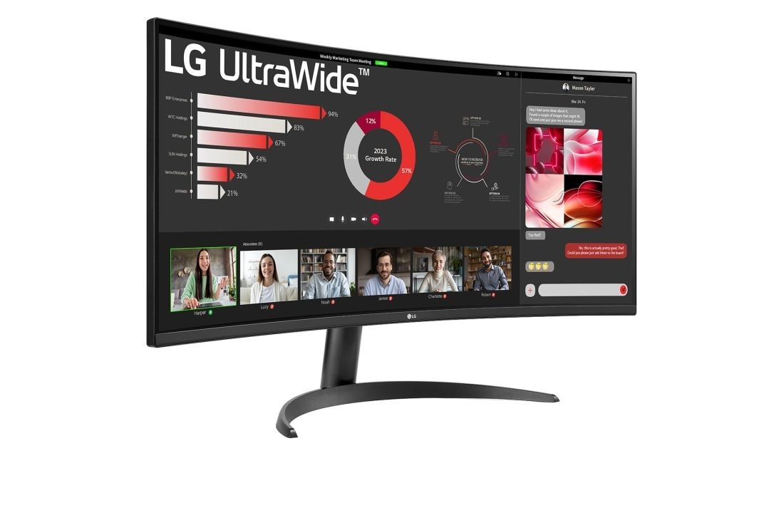 LG 34'' UltraWide™ QHD+ Curved -näyttö, +30 asteen sivunäkymä, 34WR50QK-B, thumbnail 4