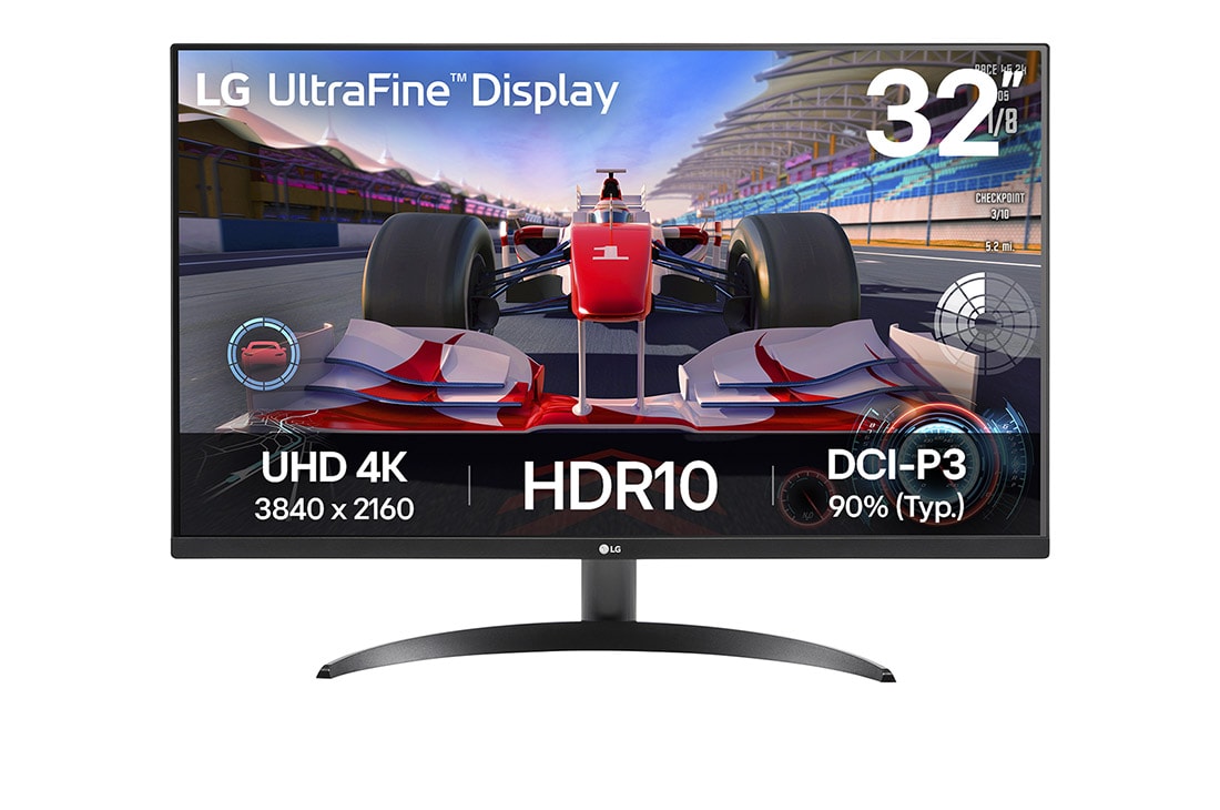 LG 31,5'' UltraFine 4K HDR -näyttö, kuva edestä, 32UR500K-B