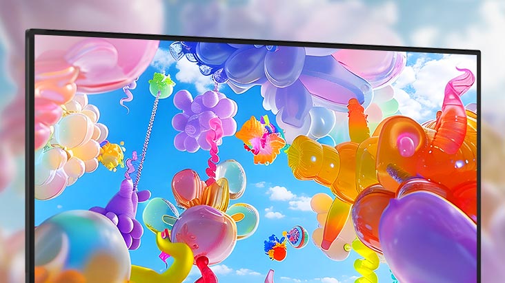 Näytöllä on useita värejä, jotka edustavat sRGB 99% (Typ.) -laatua.	