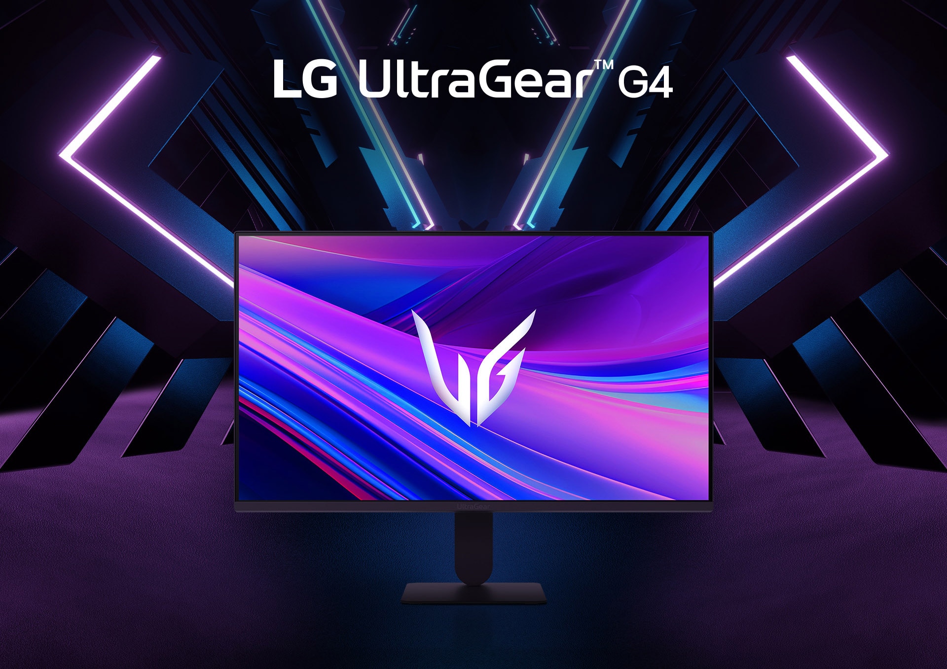 Edestä otettu kuva UltraGear™ 24g411a -pelinäytöstä.	