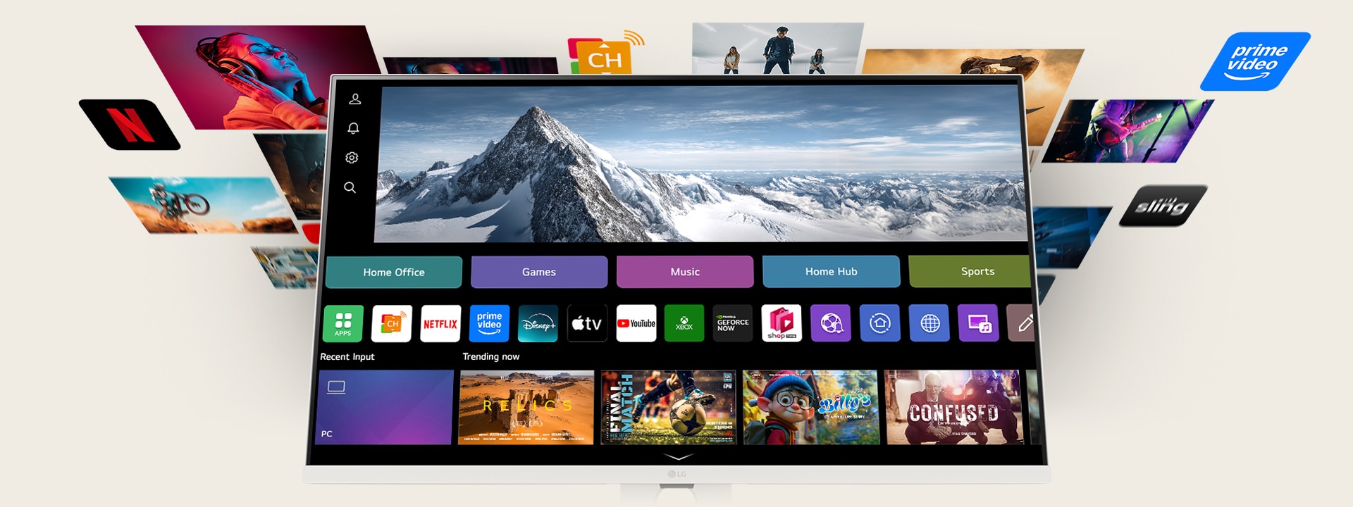 Kuvassa näkyy monenlaista sisältöä WebOS:ssä.