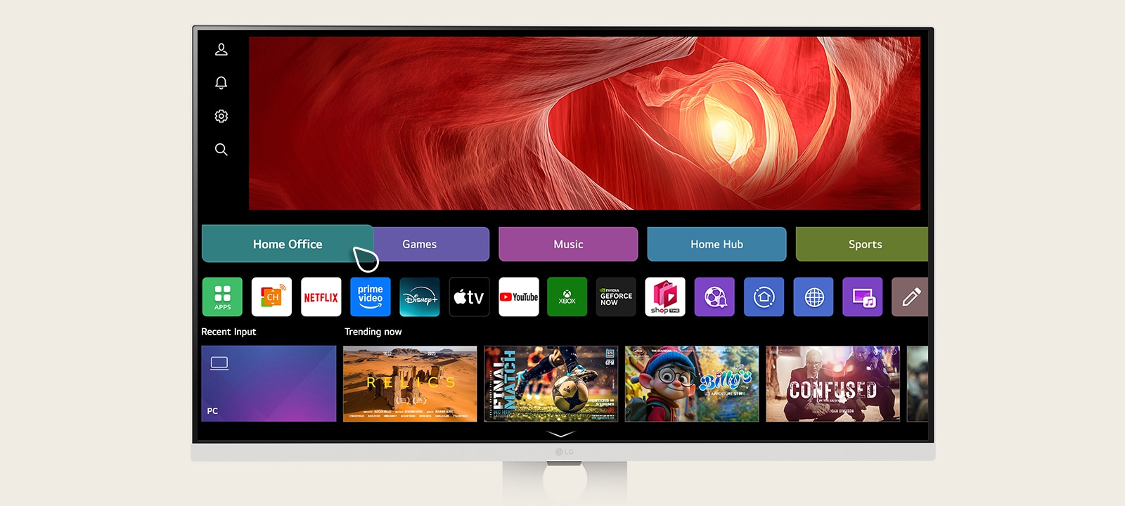 Videossa näkyy kotitoimisto-ominaisuuksia WebOS:ssä.	