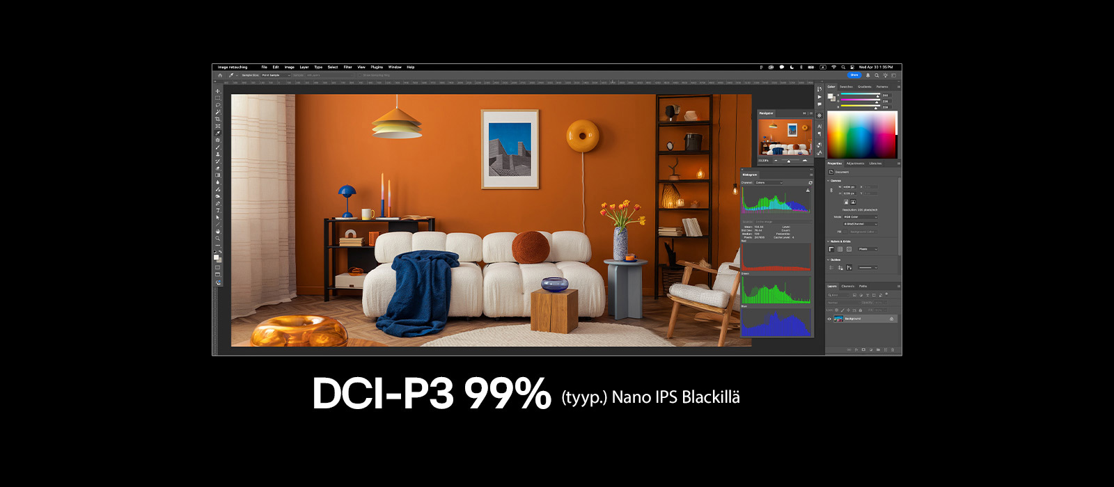 Viso dydžio ekrano vaizdas su ryškių spalvų dizaino programos langu.