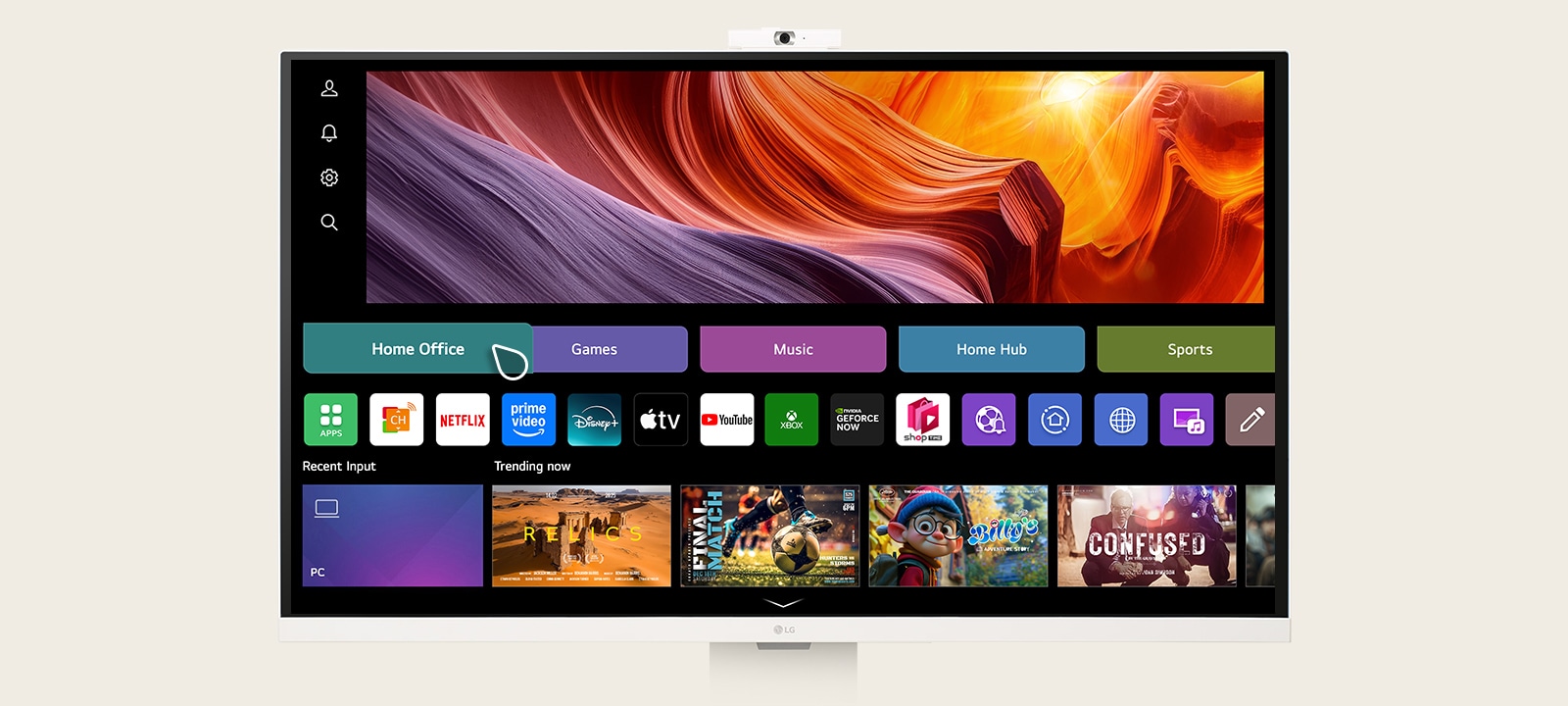 Videossa näkyy kotitoimisto-ominaisuuksia WebOS:ssä.	