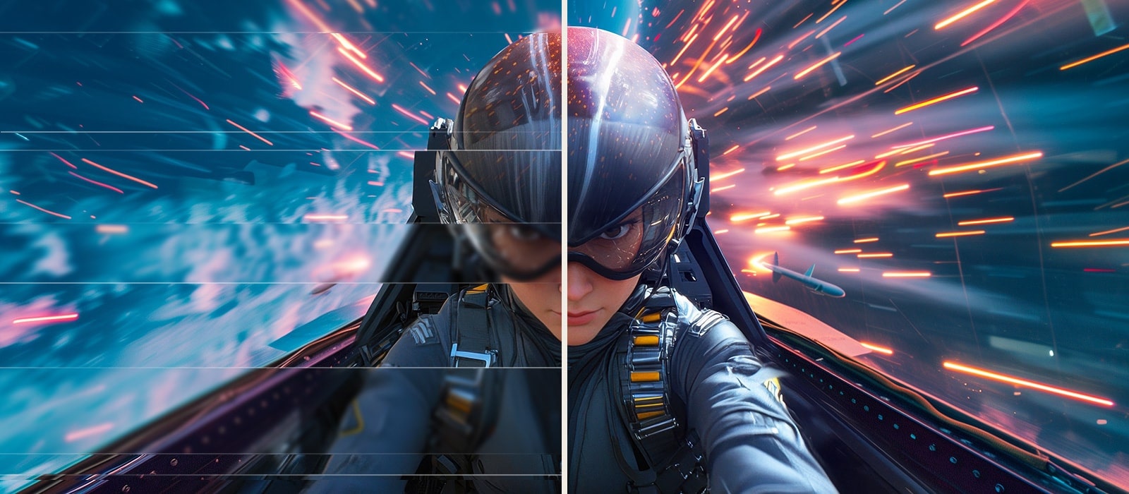 Sujuvasti liikkuva pelikuva vertailussa – vasen kuva repeilee, oikea ei.