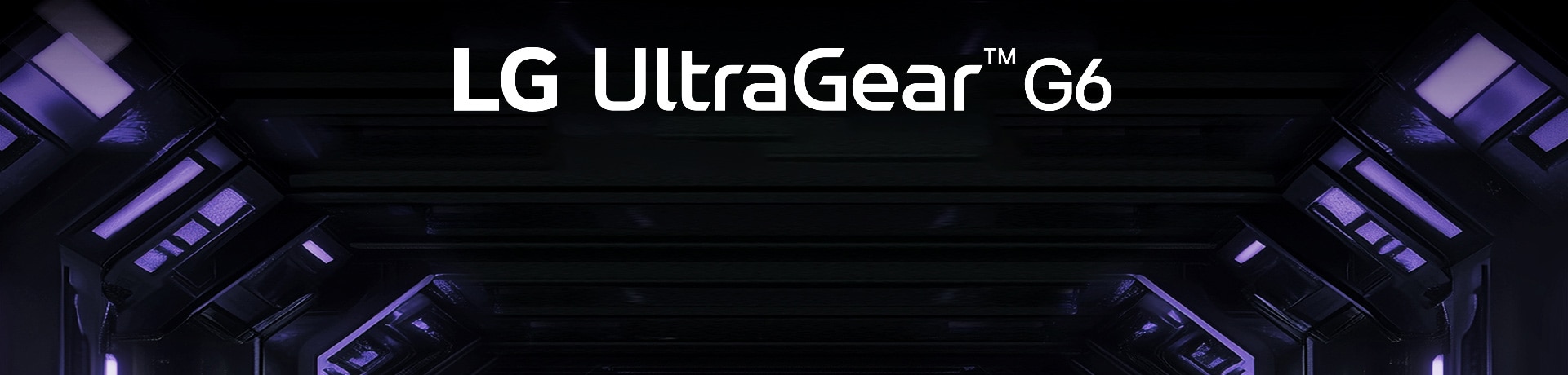 UltraGear™ G6 -logo futuristisessa, neonvalaistussa huoneessa.