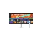 LG  LG 34'' kaareva Smart Monitor WQHD - näyttö striimaukseen 34U601SA webOS:llä, Pohľad spredu s diaľkovým ovládačom, 34U601SA-W, thumbnail 14