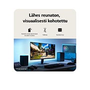LG 27'' UltraGear™ G4 | 1920 x 1080 | 144Hz | IPS-pelinäyttö, Tämä kuva näyttää työpöydälle asennetun UltraGear™-pelimonitorin toistamassa pelikohtausta. Kuvakkeet osoittavat kolmelta sivulta reunuksetonta muotoilua, korkeussäätöä, kallistussäätöä ja seinäkiinni, 27G411B-B, thumbnail 9