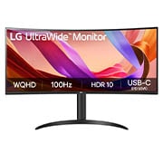 LG 34'' WQHD Kaareva (1800R) BQ65V | 3440 x 1440 | 100Hz | VA-näyttö, LG UltraWide 34BQ65VA-B, 34" WQHD 100Hz kaareva (1800R) näyttö, sRGB 99 %, HDR 10, Reader Mode (lukutila) ja Flicker Safe (välkkymätön) – 21:9-näyttö upealla kuvalla tehokkaaseen moniajobalanssiin., 34BQ65VA-B, thumbnail 1