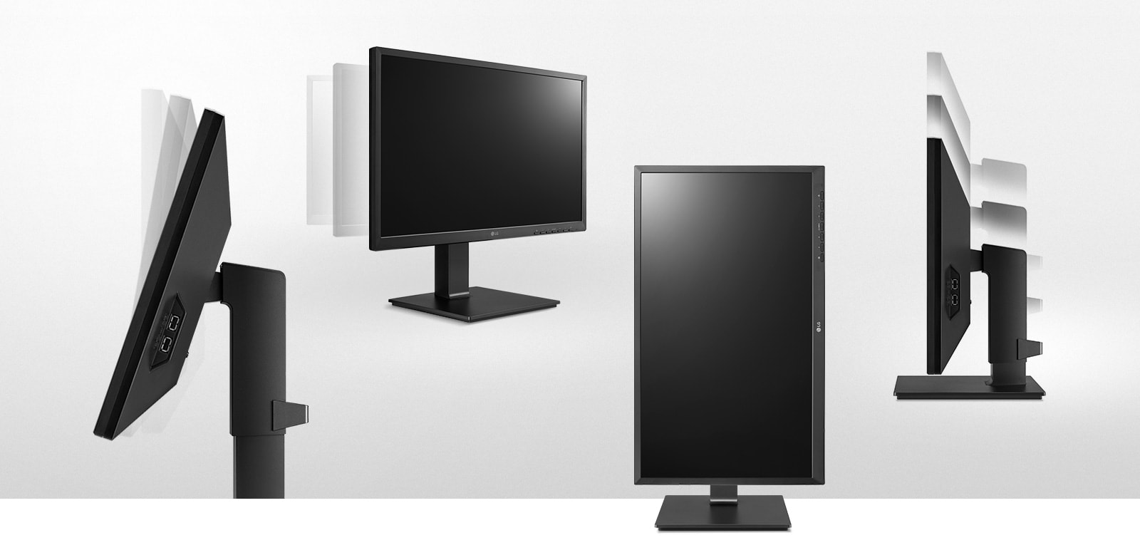 ergonomisesti suunniteltu näyttö mahdollistaa kallistuksen, kierron, käännön ja korkeuden säätämisen, ja sillä on yhden napsautuksen jalusta.