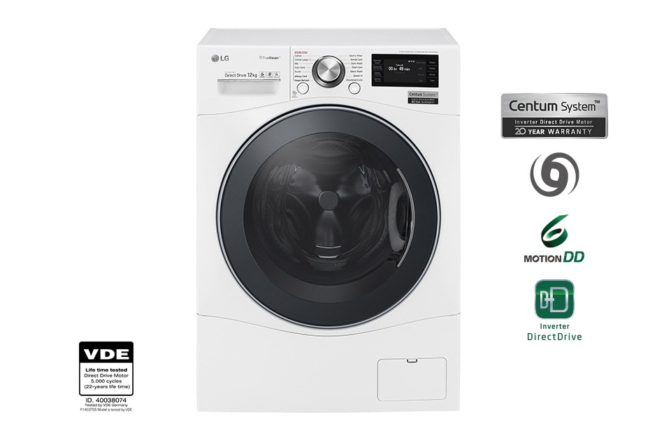 LG 12 kg Pyykinpesukone(Valkoinen) - Centum System™, Energialuokka A, True Steam™, TurboWash™, AI DD™, Smart Diagnosis™ - Wi-Fi-hteys, FH6F9BDS2, FH6F9BDS2, thumbnail 2