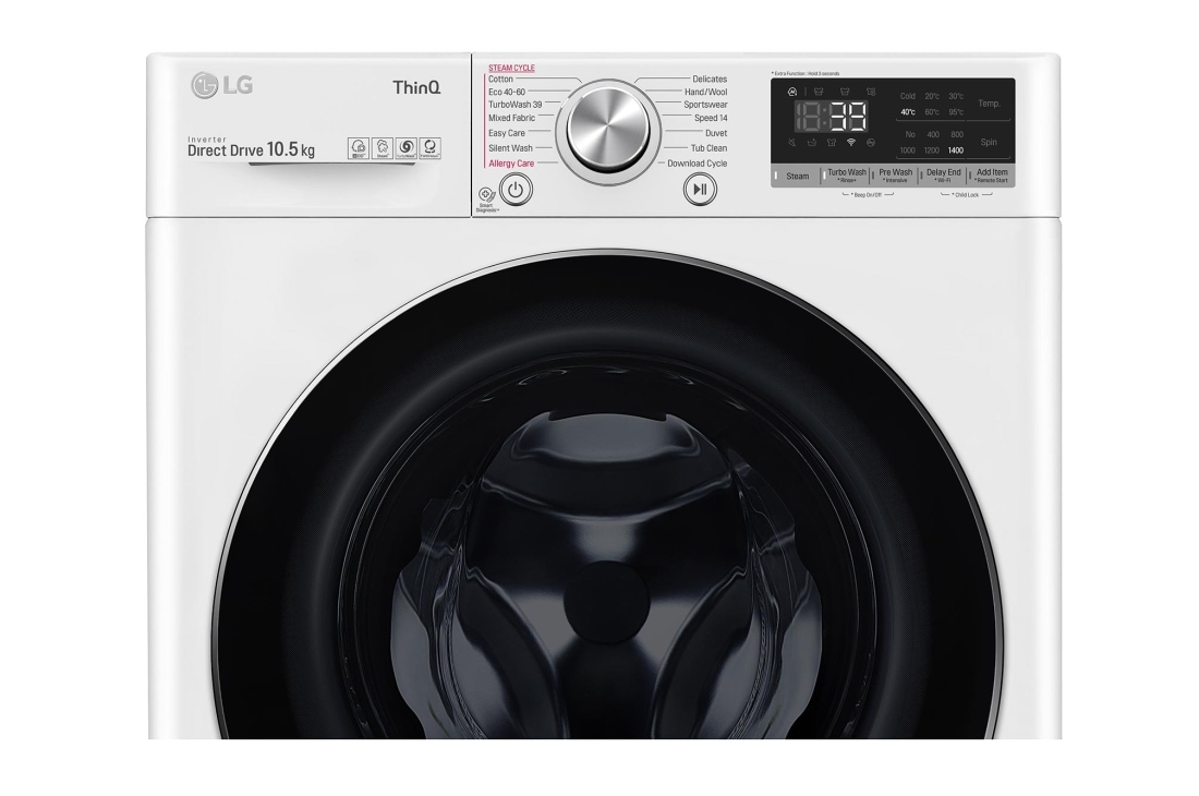 LG 10.5 kg Pyykinpesukone(Valkoinen) - Steam, Energialuokka A, , TurboWash360™, AI DD™, Smart Diagnosis™ - Wi-Fi-yhteys, FV90JNS2QE, thumbnail 4