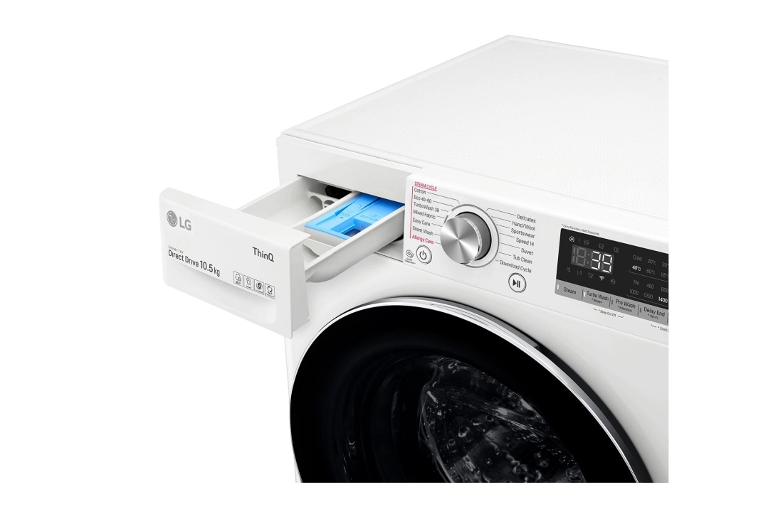 LG 10.5 kg Pyykinpesukone(Valkoinen) - Steam, Energialuokka A, , TurboWash360™, AI DD™, Smart Diagnosis™ - Wi-Fi-yhteys, FV90JNS2QE, thumbnail 5