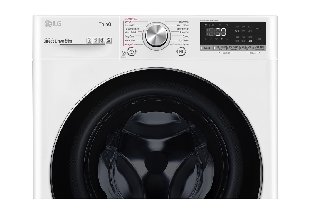 LG 9 kg Pyykinpesukone(Valkoinen) - Steam, Energialuokka A, , TurboWash360™, AI DD™, Smart Diagnosis™ - Wi-Fi-yhteys, FV90VNS2QE, thumbnail 4