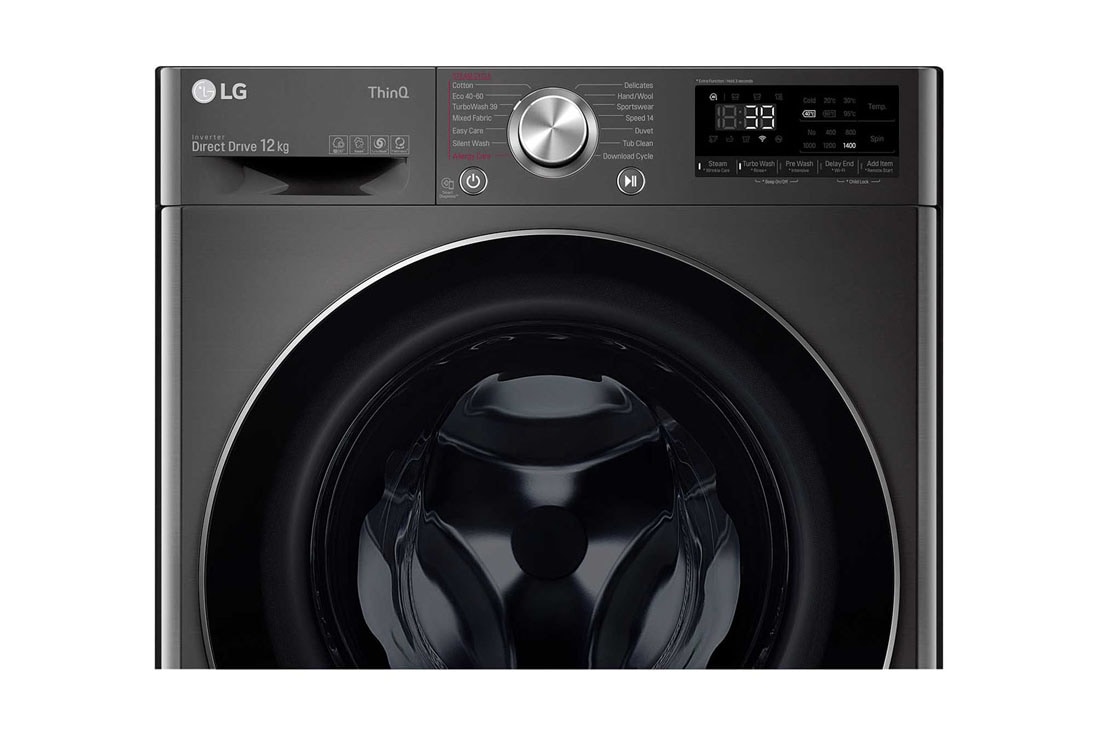 LG 12 kg Pyykinpesukone(Musta) - Steam+, Energialuokka A, TurboWash360™, AI DD™, Smart Diagnosis™ - Wi-Fi-yhteys, FV90BNS2BE, thumbnail 4