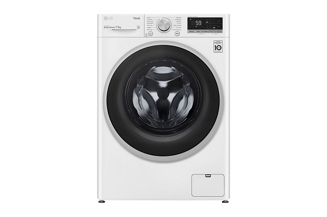 LG 7 kg / 5 kg Kuivaava pesukone(Valkoinen) - Energialuokka E, AI DD™, Smart Diagnosis™ - Wi-Fi-yhteys, F2DV507N1WS, F2DV507N1WS