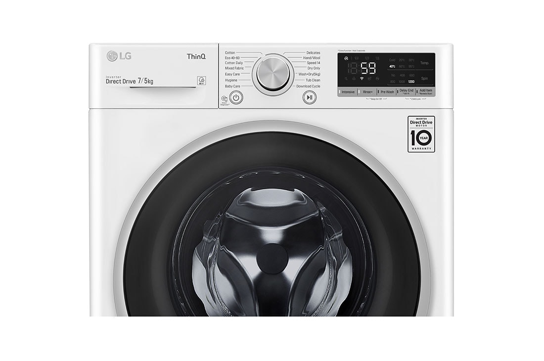 LG 7 kg / 5 kg Kuivaava pesukone(Valkoinen) - Energialuokka E, AI DD™, Smart Diagnosis™ - Wi-Fi-yhteys, F2DV507N1WS, F2DV507N1WS, thumbnail 4