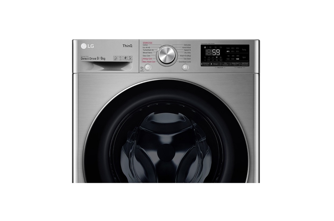 LG 9 kg / 6 kg Kuivaava pesukone(Grafiitti) - Steam, Energialuokka E, TurboWash™, AI DD™, Smart Diagnosis™ - Wi-Fi-yhteys, CV70V6S2BE, thumbnail 4