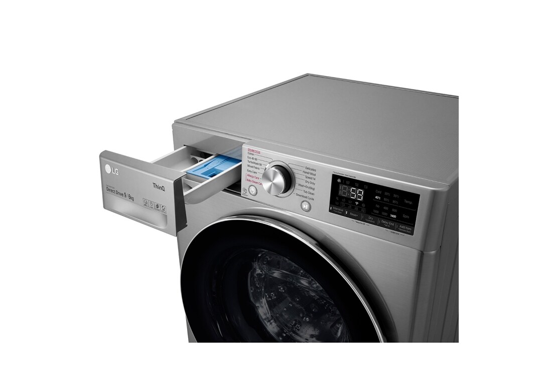 LG 9 kg / 6 kg Kuivaava pesukone(Grafiitti) - Steam, Energialuokka E, TurboWash™, AI DD™, Smart Diagnosis™ - Wi-Fi-yhteys, CV70V6S2BE, thumbnail 5