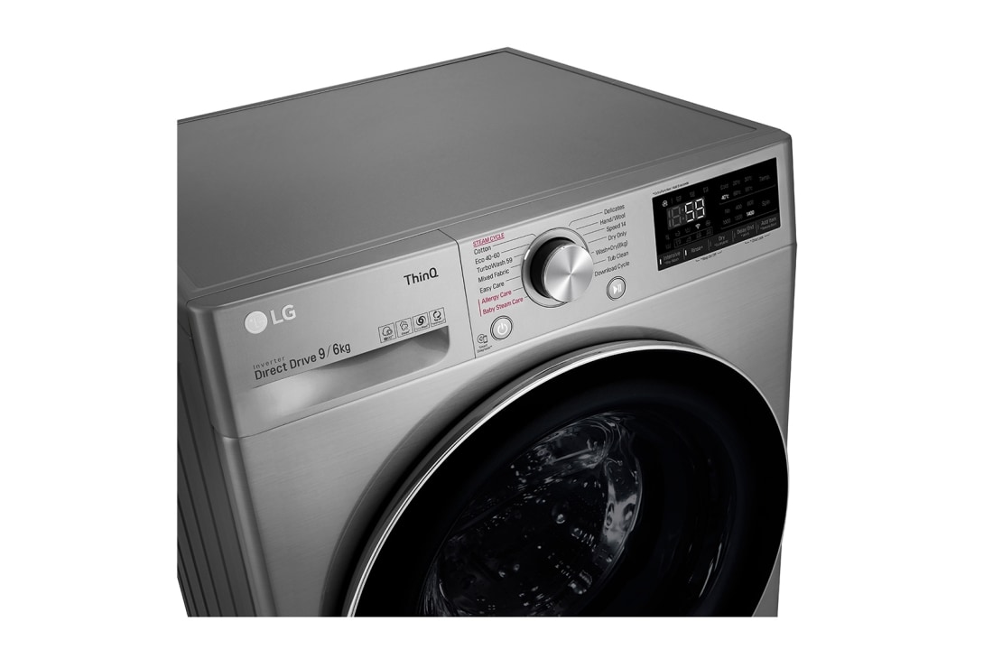 LG 9 kg / 6 kg Kuivaava pesukone(Grafiitti) - Steam, Energialuokka E, TurboWash™, AI DD™, Smart Diagnosis™ - Wi-Fi-yhteys, CV70V6S2BE, thumbnail 7