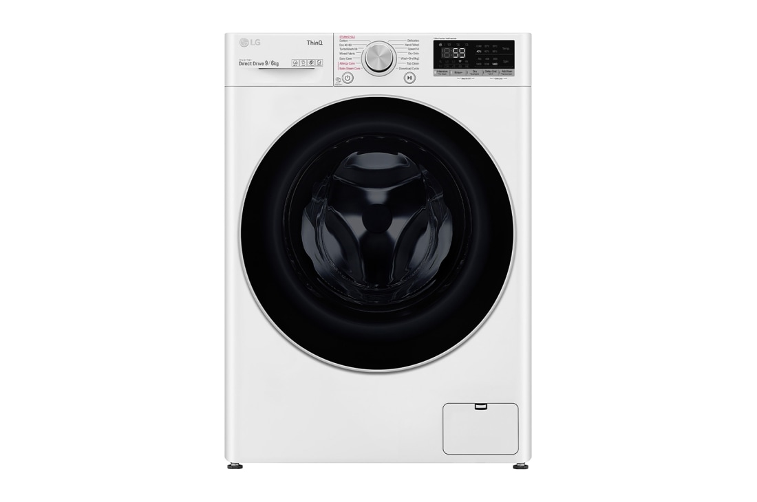 LG 9 kg / 6 kg Kuivaava pesukone(Valkoinen) - Steam, Energialuokka E, TurboWash™, AI DD™, Smart Diagnosis™ - Wi-Fi-yhteys, P4AQVH1WE