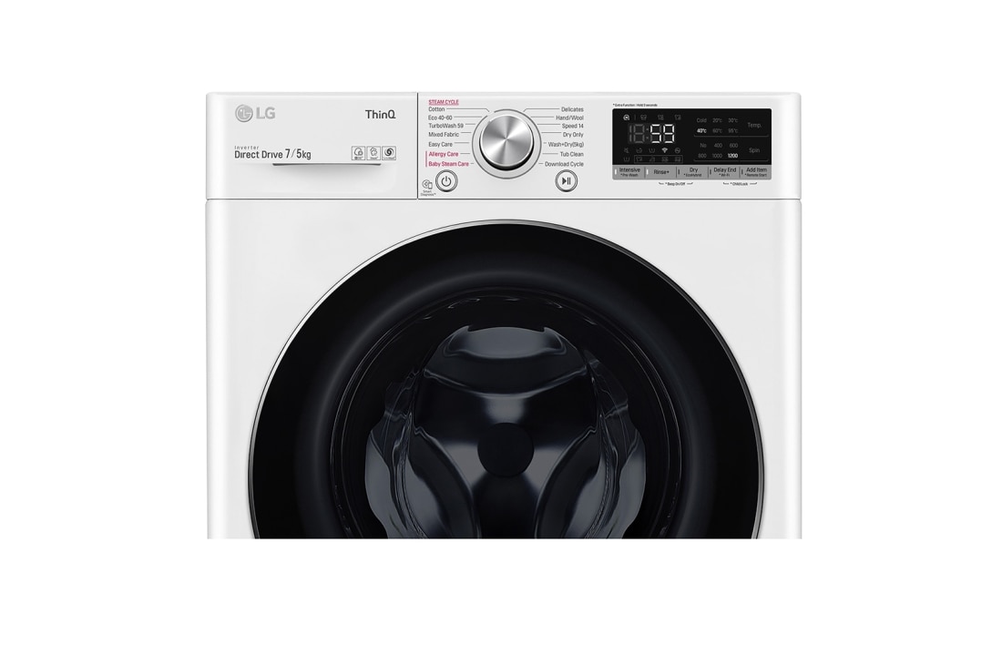 LG 7 kg / 5 kg Kuivaava pesukone(Valkoinen) - Steam,  Energialuokka E, TurboWash™, AI DD™, Smart Diagnosis™ - Wi-Fi-yhteys, F2DV707S2WS, thumbnail 4