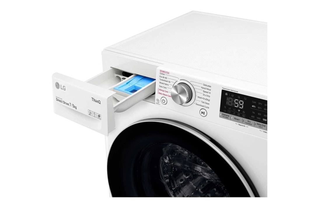 LG 7 kg / 5 kg Kuivaava pesukone(Valkoinen) - Steam, Energialuokka E, TurboWash™, AI DD™, Smart Diagnosis™ - Wi-Fi-yhteys, P4AOQH1WS, thumbnail 5