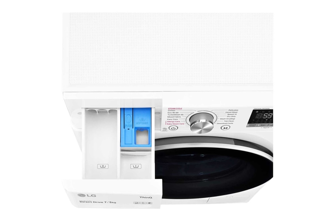 LG 7 kg / 5 kg Kuivaava pesukone(Valkoinen) - Steam, Energialuokka E, TurboWash™, AI DD™, Smart Diagnosis™ - Wi-Fi-yhteys, P4AOQH1WS, thumbnail 6