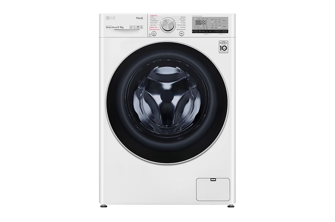 LG 9 kg / 6 kg Kuivaava pesukone(Valkoinen) - Steam, Energialuokka E, TurboWash™. AI DD™ , Smart Diagnosis™ - Wi-Fi-yhteys, K4DV709H0W, K4DV709H0W
