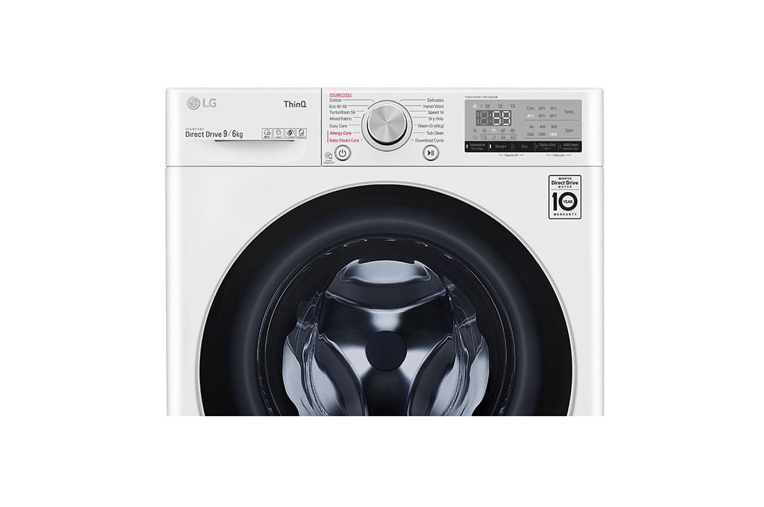 LG 9 kg / 6 kg Kuivaava pesukone(Valkoinen) - Steam, Energialuokka E, TurboWash™. AI DD™ , Smart Diagnosis™ - Wi-Fi-yhteys, K4DV709H0W, K4DV709H0W, thumbnail 4