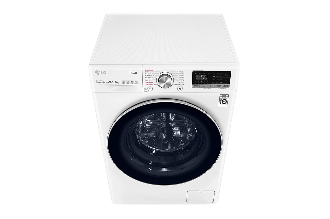 LG 10.5 kg / 7 kg Kuivaava pesukone(Valkoinen) - Energialuokka E, Steam, TurboWash™, AI DD™, Smart Diagnosis™ - Wi-Fi-yhteys, K4DV710H2W, thumbnail 10