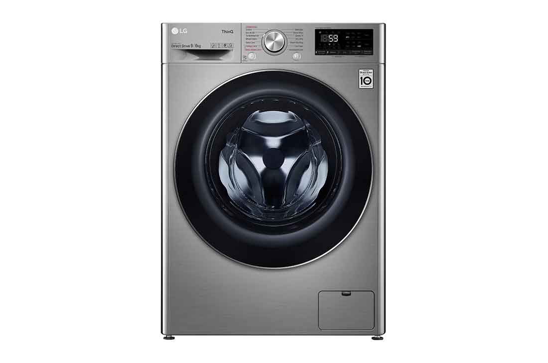 LG 9 kg / 6 kg Kuivaava pesukone(Stainless Silver) - Steam, Energialuokka E, TurboWash™, AI DD™, Smart Diagnosis™ - Wi-Fi-yhteys, P4AQVH1VE, P4AQVH1VE