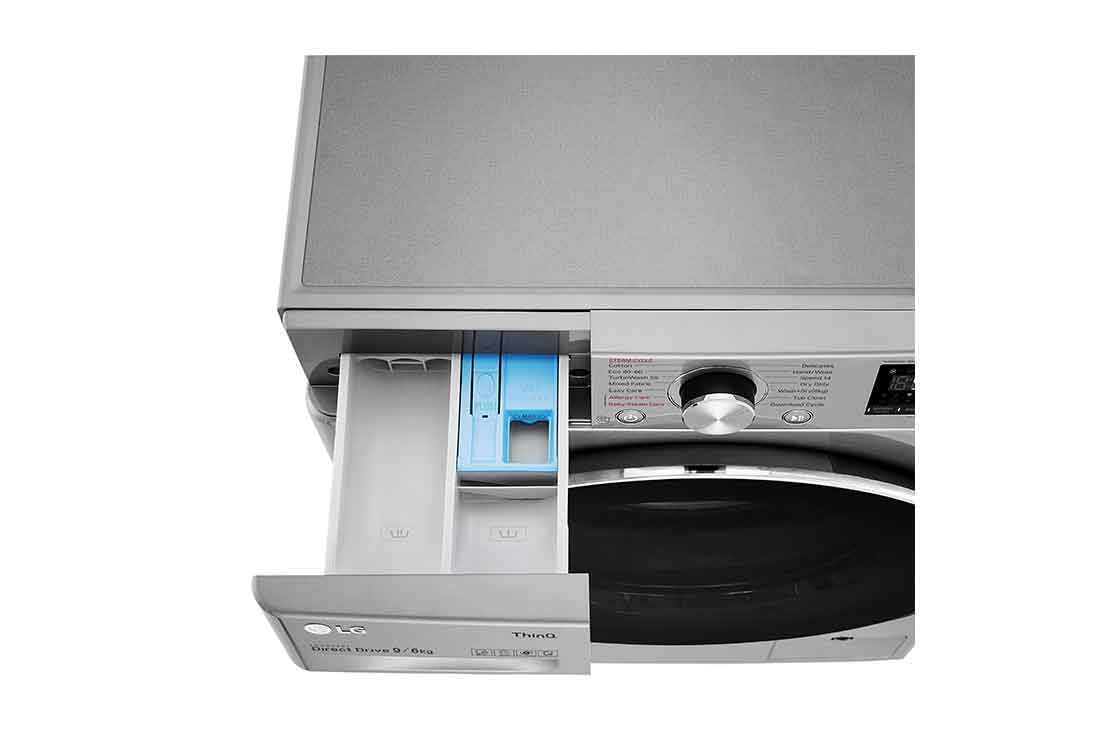 LG 9 kg / 6 kg Kuivaava pesukone(Stainless Silver) - Steam, Energialuokka E, TurboWash™, AI DD™, Smart Diagnosis™ - Wi-Fi-yhteys, P4AQVH1VE, P4AQVH1VE, thumbnail 6