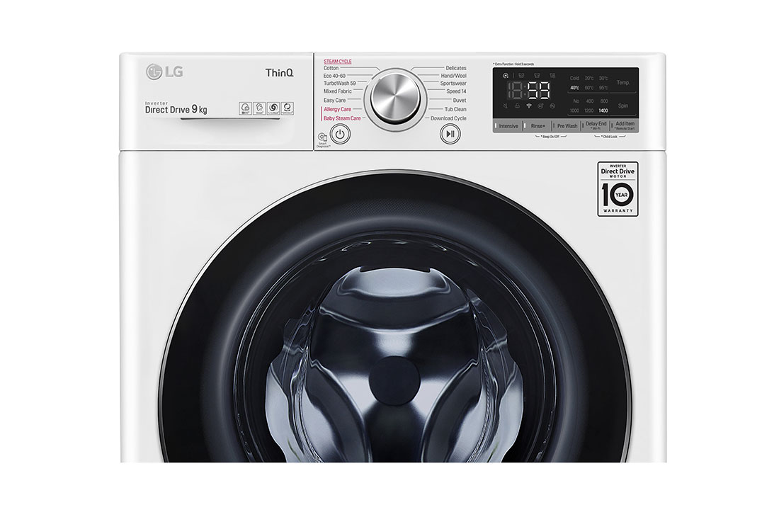 LG 9 kg Pyykinpesukone(Valkoinen) - Steam, Energialuokka A, TurboWash™, AI DD™, Smart Diagnosis™ - Wi-Fi-yhtey, LG FV74VNS2WA, FV74VNS2WA, thumbnail 4