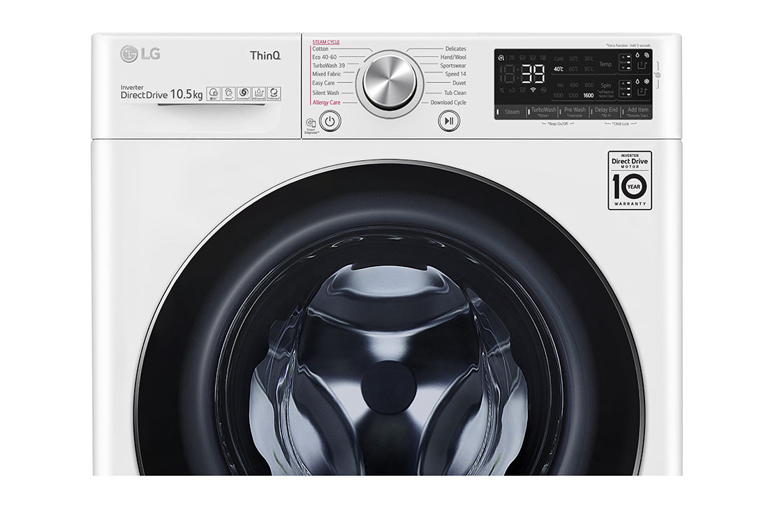 LG 10.5 kg Pyykinpesukone(Valkoinen) - Auto Dose, Steam, Energialuokka A, TurboWash360™, AI DD™, Smart Diagnosis™ - Wi-Fi-yhtey, FV96JNS2QA, FV96JNS2QA, thumbnail 4