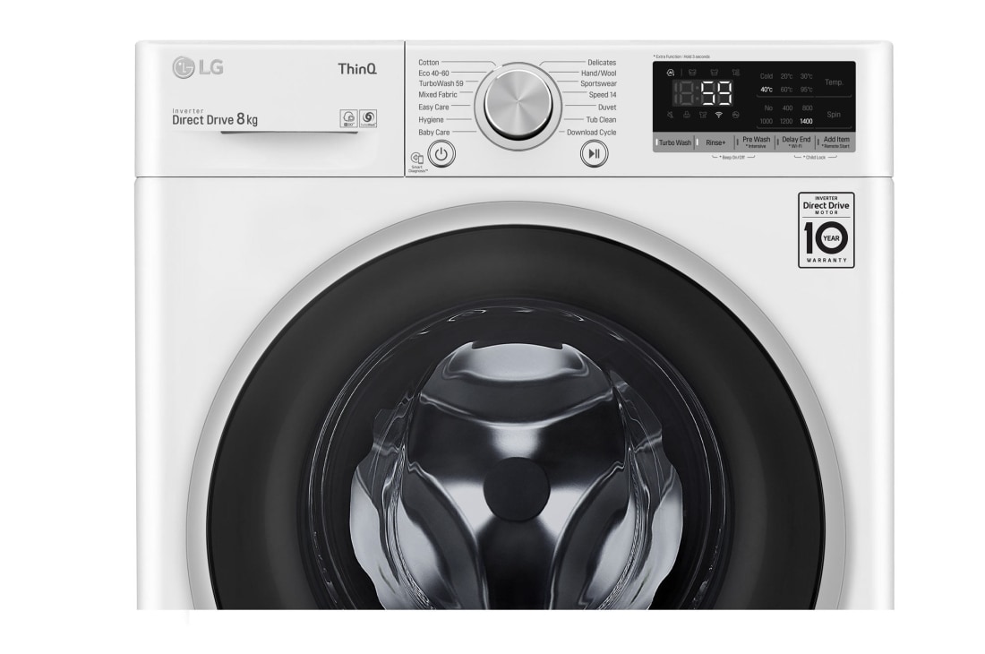 LG 8 kg Pyykinpesukone(Valkoinen) - Energialuokka B, TurboWash™, AI DD™, Smart Diagnosis™ - Wi-Fi-yhteys, K4WV508N1WB, thumbnail 4