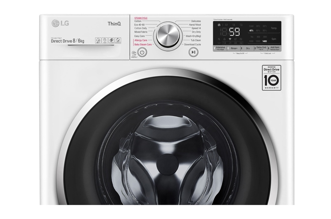 LG 8 kg / 6 kg Kuivaava pesukone(Valkoinen) - Steam, Energialuokka E, AI DD™, Smart Diagnosis™ - Wi-Fi-yhteys, F4DV508S2WE, thumbnail 3