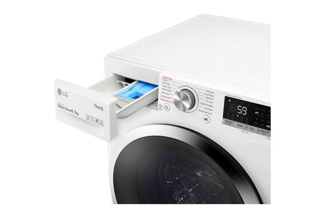 LG 8 kg / 6 kg Kuivaava pesukone(Valkoinen) - Steam, Energialuokka E, AI DD™, Smart Diagnosis™ - Wi-Fi-yhteys, F4DV508S2WE, thumbnail 5