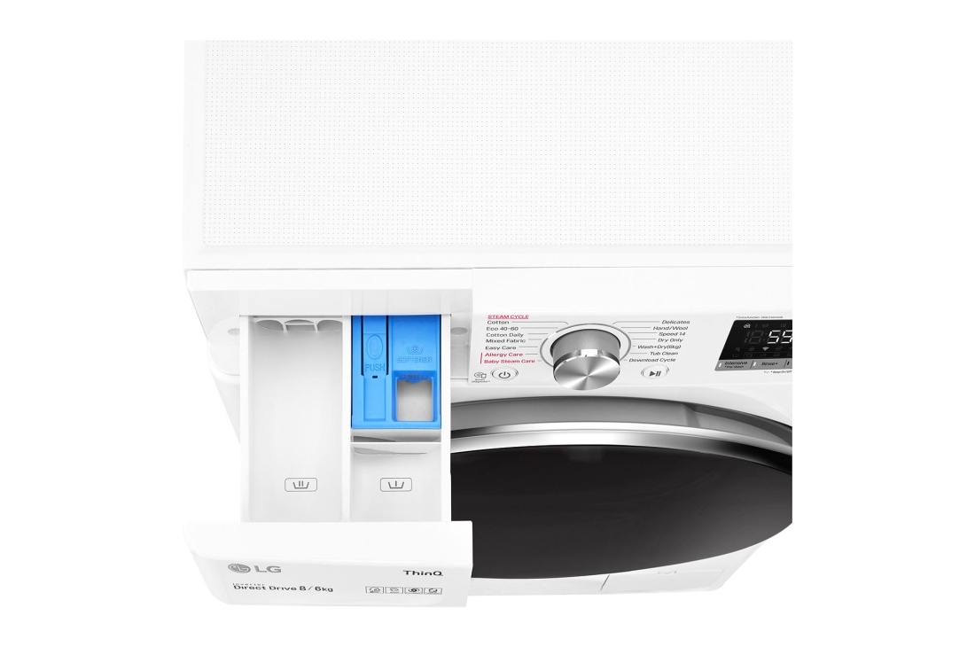 LG 8 kg / 6 kg Kuivaava pesukone(Valkoinen) - Steam, Energialuokka E, AI DD™, Smart Diagnosis™ - Wi-Fi-yhteys, F4DV508S2WE, thumbnail 7