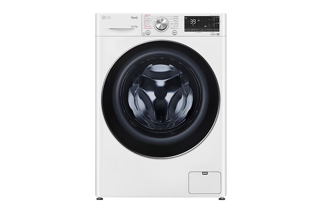 LG 10.5 kg / 7 kg Kuivaava pesukone(Valkonen) - Auto Dose, Steam, Energialuokka E, TurboWash™360, AI DD™ , Smart Diagnosis™ - Wi-Fi-yhteys, CV74J7S2QA, CV74J7S2QA