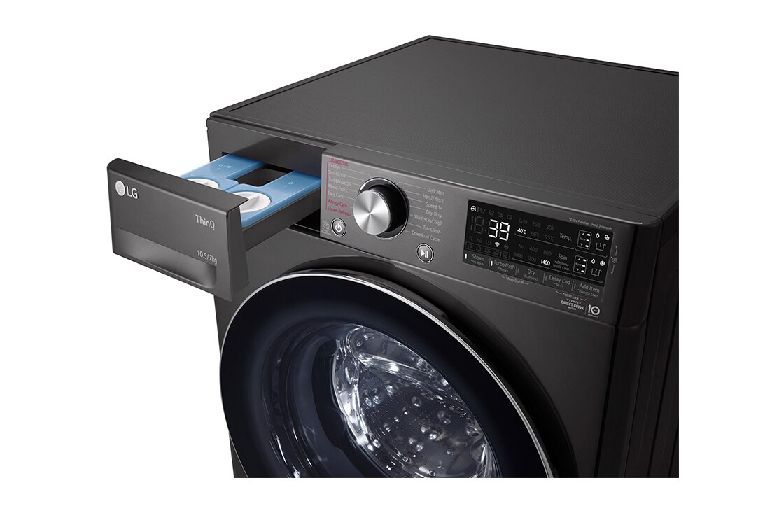 LG 10.5 kg / 7 kg Kuivaava pesukone(Musta) - Auto Dose, Steam, Energialuokka E, TurboWash™360, AI DD™ , Smart Diagnosis™ - Wi-Fi-yhteys, CV90J7S2BA, thumbnail 5