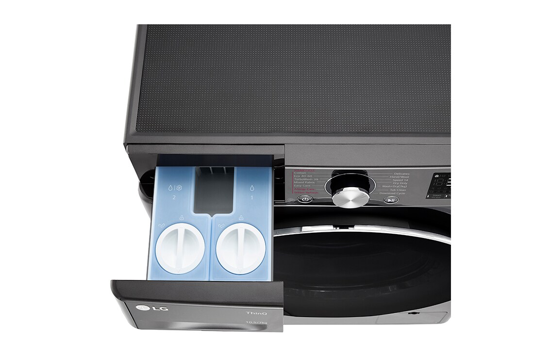 LG 10.5 kg / 7 kg Kuivaava pesukone(Musta) - Auto Dose, Steam, Energialuokka E, TurboWash™360, AI DD™ , Smart Diagnosis™ - Wi-Fi-yhteys, CV90J7S2BA, thumbnail 6