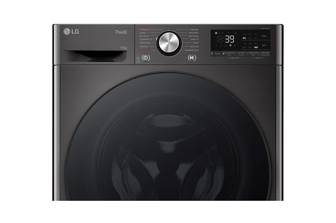 LG 11 kg Pyykinpesukone(Musta) -  Steam, Energialuokka A, TurboWash360™, AI DD™, Smart Diagnosis™ - Wi-Fi-yhtey, Front_Panel_Detail, FV94ENS2QN, thumbnail 6