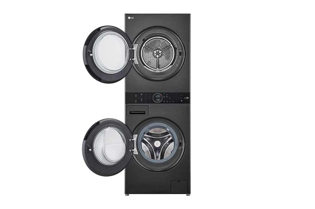 LG  12 kg / 10 kg WashTower(Musta) - Energialuokka A/C, Steam, TurboWash™360, AI DD™, Dual Inverter Heatpump™, WT1210BBF_FrontOpen, WT1210BBF, thumbnail 3