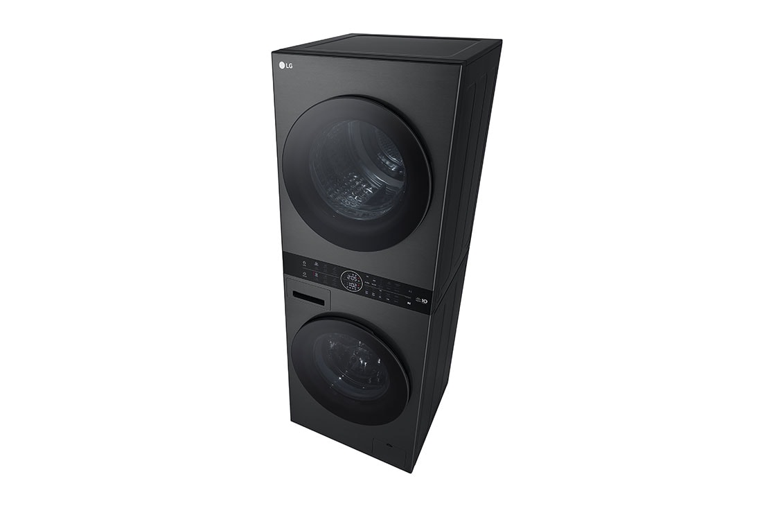 LG  12 kg / 10 kg WashTower(Musta) - Energialuokka A/C, Steam, TurboWash™360, AI DD™, Dual Inverter Heatpump™, WT1210BBF_TopRightPerspective, WT1210BBF, thumbnail 15