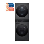 LG  12 kg / 10 kg WashTower(Musta) - Energialuokka A/C, Steam, TurboWash™360, AI DD™, Dual Inverter Heatpump™, WT1210BBF_Front_LightOff, WT1210BBF, thumbnail 1