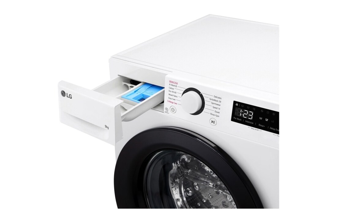 LG 9 kg Pyykinpesukone(Valkoinen) - Steam, Energialuokka A, TurboWash360™, AI DD™, Smart Diagnosis™ , Detergent port view, F4Y5VYP6WY, thumbnail 5