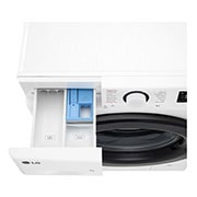 LG 9 kg Pyykinpesukone(Valkoinen) - Steam, Energialuokka A, TurboWash360™, AI DD™, Smart Diagnosis™ , Top perspective view with detergent port open, F4Y5VYP6WY, thumbnail 6
