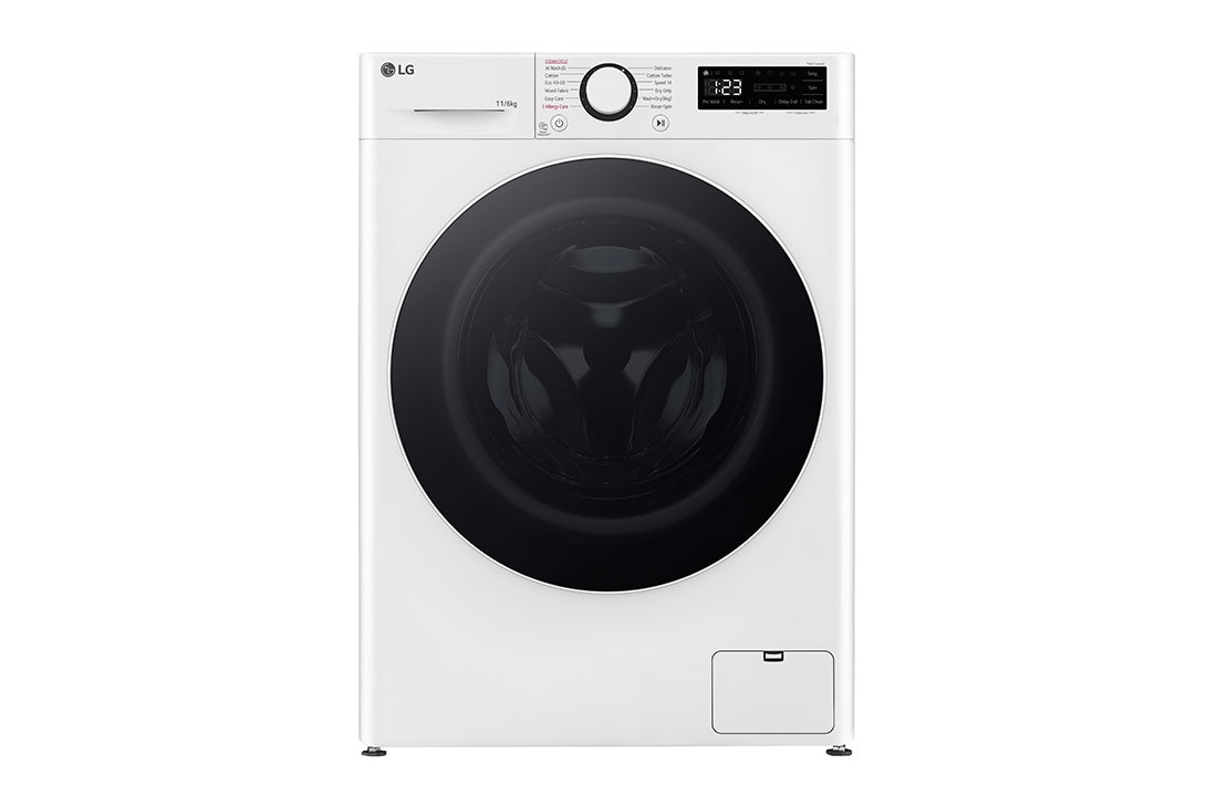LG 11 kg / 6 kg Kuivaava pesukone(Valkonen) - Steam, Energialuokka A/D, AI DD™, Smart Diagnosis™, Front view, F4Y5ERP0W